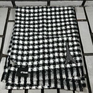 Karl Lagerfeld Black and White Checkered Fringed Scarf NWT
